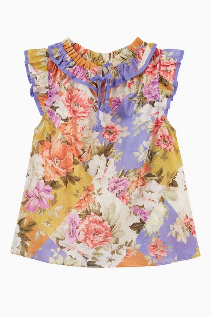 

Pattie Frilled Blouse in Cotton, Multicolour
