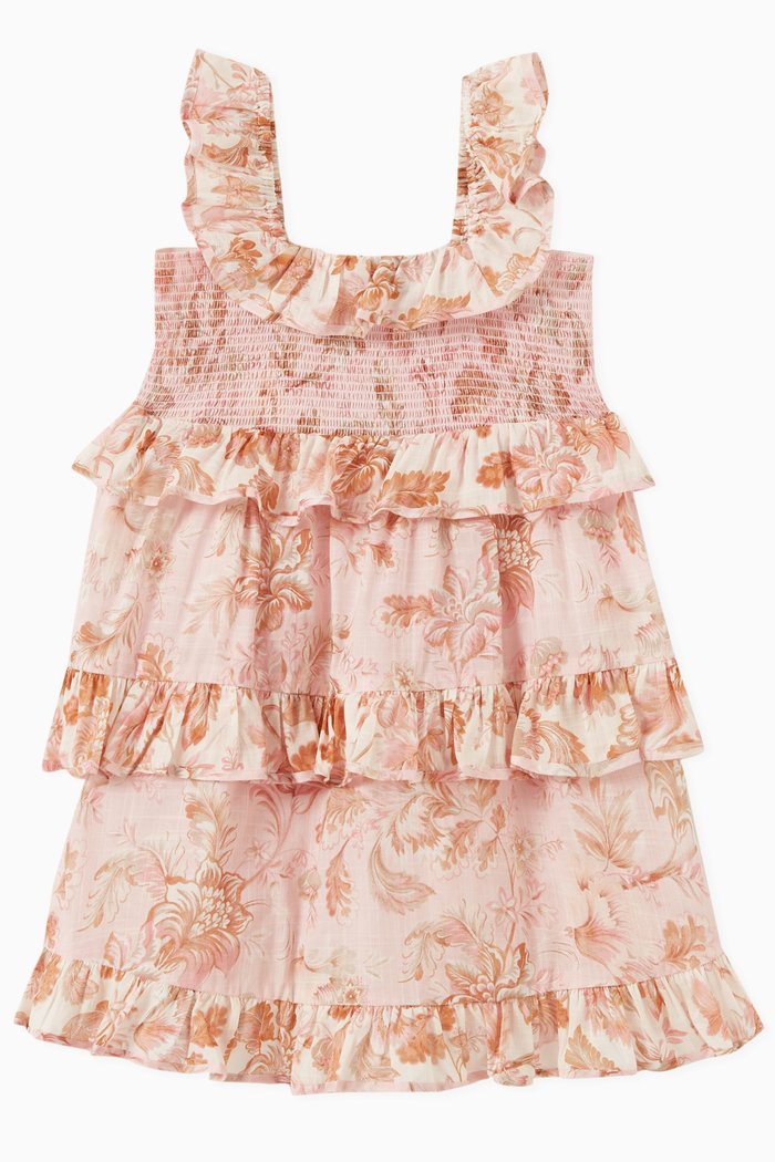 

Jeannie Ruffle Tiered Dress in Cotton, Pink