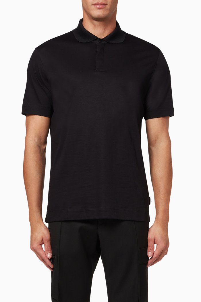 

Short Sleeve Polo Shirt in Cotton Jersey, Black