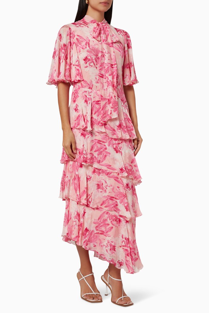 

Asymmetric Printed Midi Dress, Multicolour