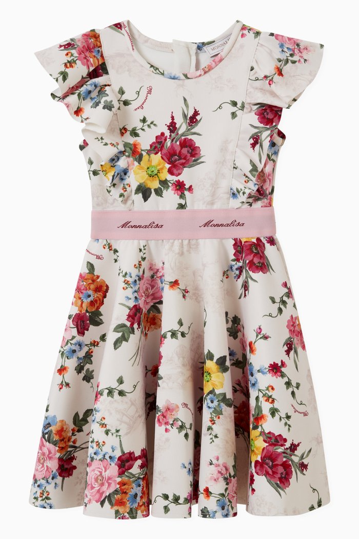 

Floral Print Ruffled Dress in Stretchy Cotton, Neutral