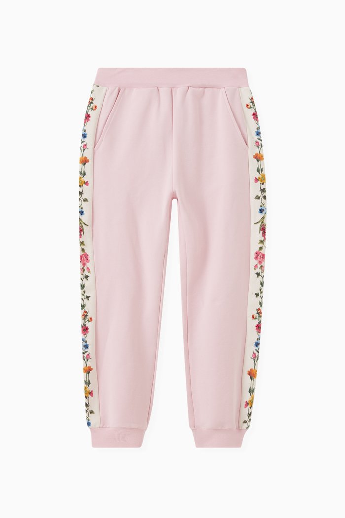 

Side Floral Sweatpants in Stretchy Cotton, Pink