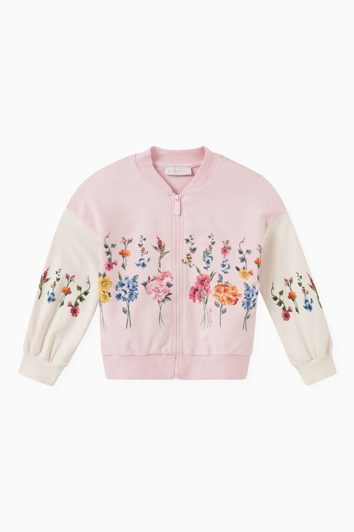 

Flower Bouquet Zip-up Bomber Sweatshirt, Pink