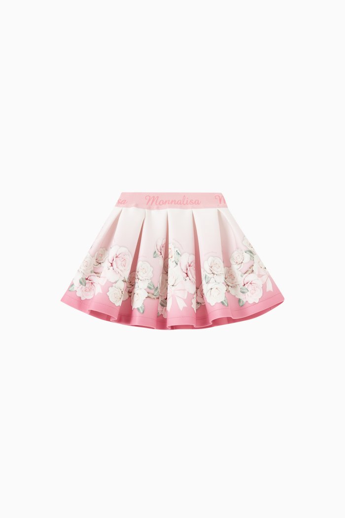 

Rose Print Pleated Skirt in Neoprene, Pink