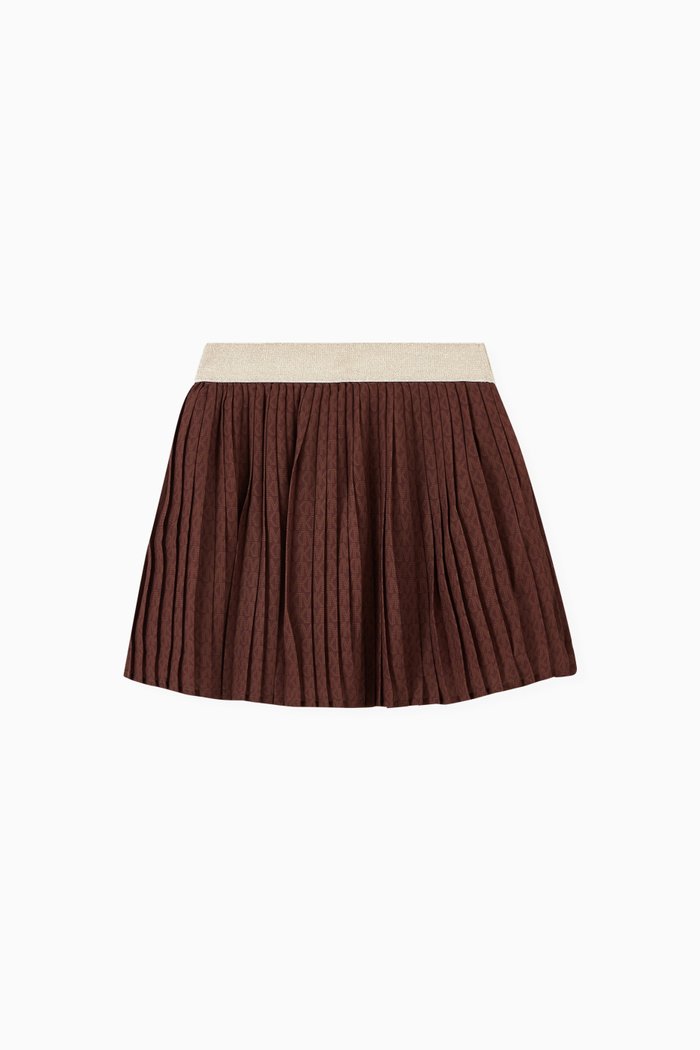 

Logo Pleated Skirt in Crepe, Brown