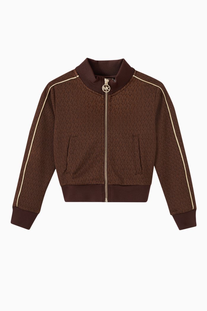 Monogram Zip Jacket in Viscose Blend, Brown
