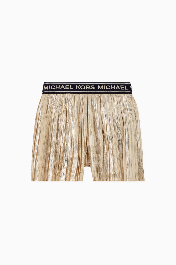 

Metallic Pleated Shorts, Gold