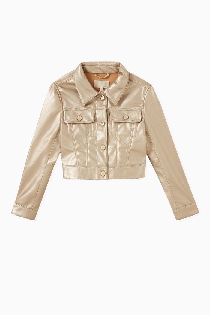 Metallic Jacket in Faux Leather, Gold