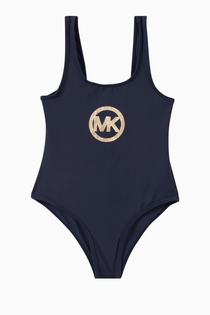 

Foil Logo One Piece Swimsuit in Stretch Nylon, Blue