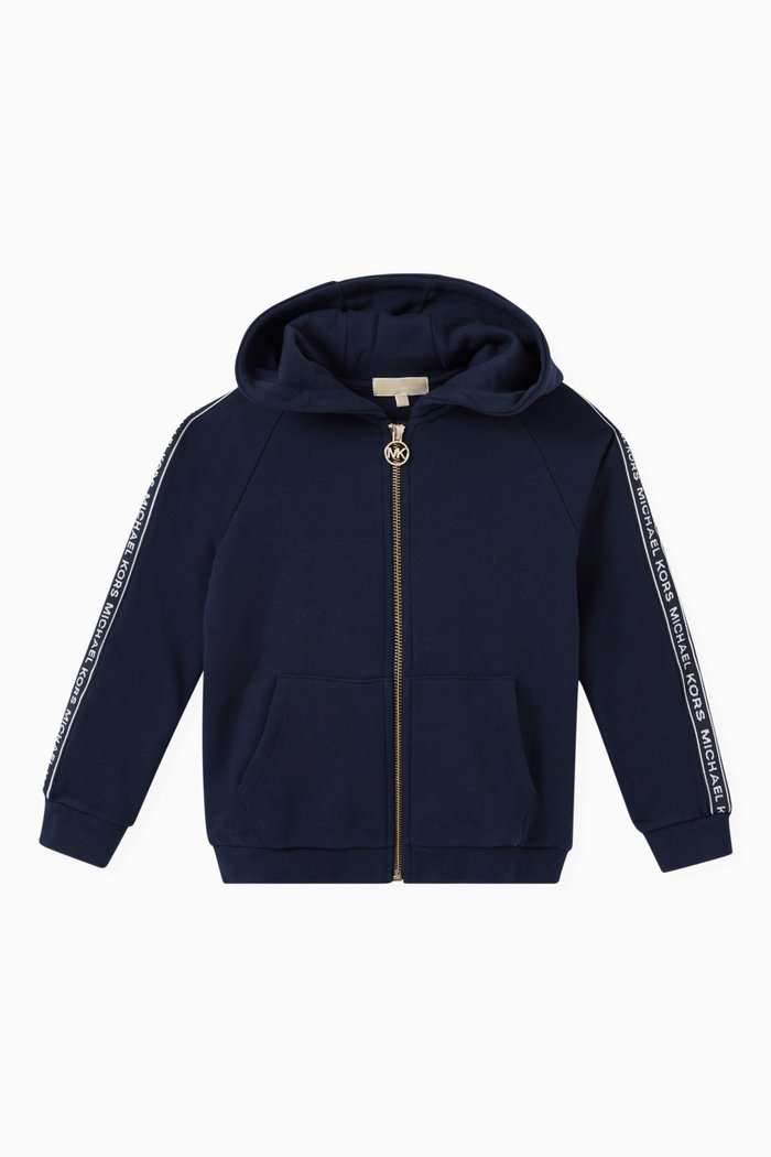 

Jacquard Logo Tape Hoodie in Cotton Jersey, Blue