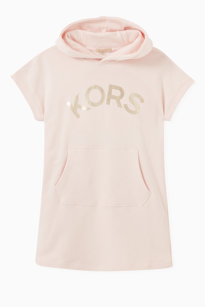 

Foil Logo Hoodie Dress in Fleece, Pink