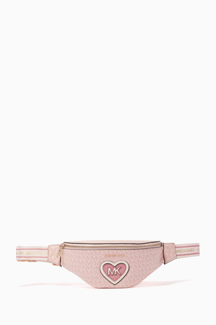 

Heart Logo Belt Bag in Faux Leather, Pink