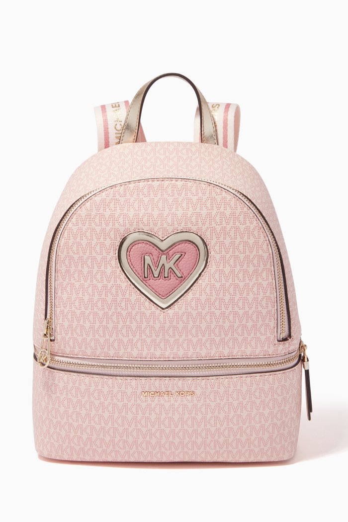 

Heart Logo Backpack in Faux Leather, Pink