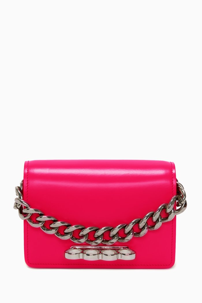 

Mini Four Ring Chain Bag in Leather, Purple
