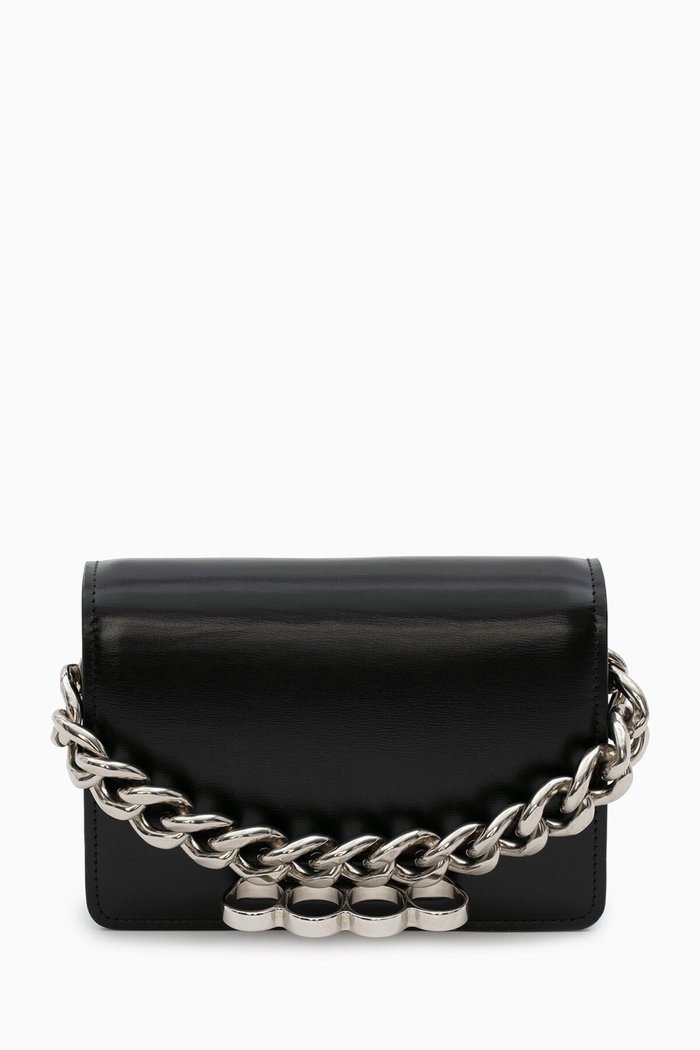 

Mini Four Ring Chain Bag in Leather, Black