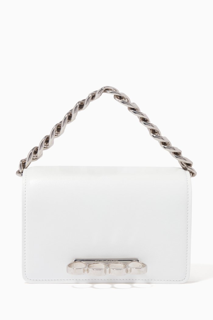 

Mini Four Ring Chain Bag in Leather, White