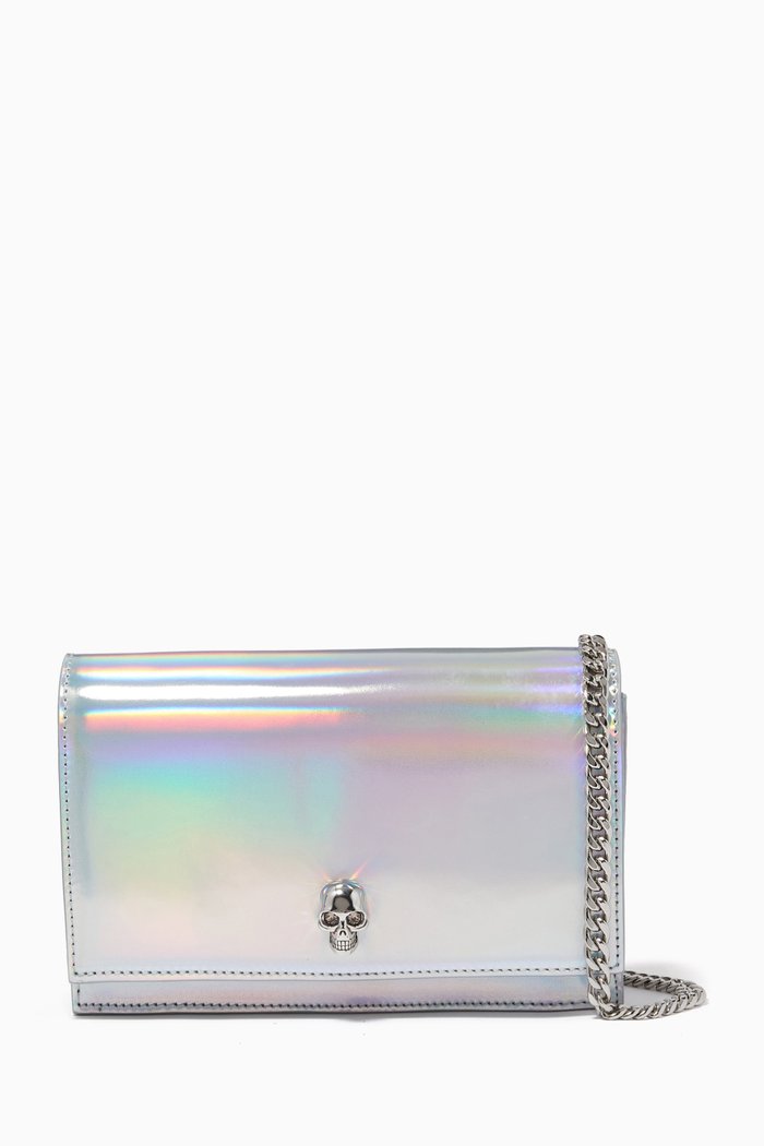 

Mini Skull Bag in Metallic Leather, Silver
