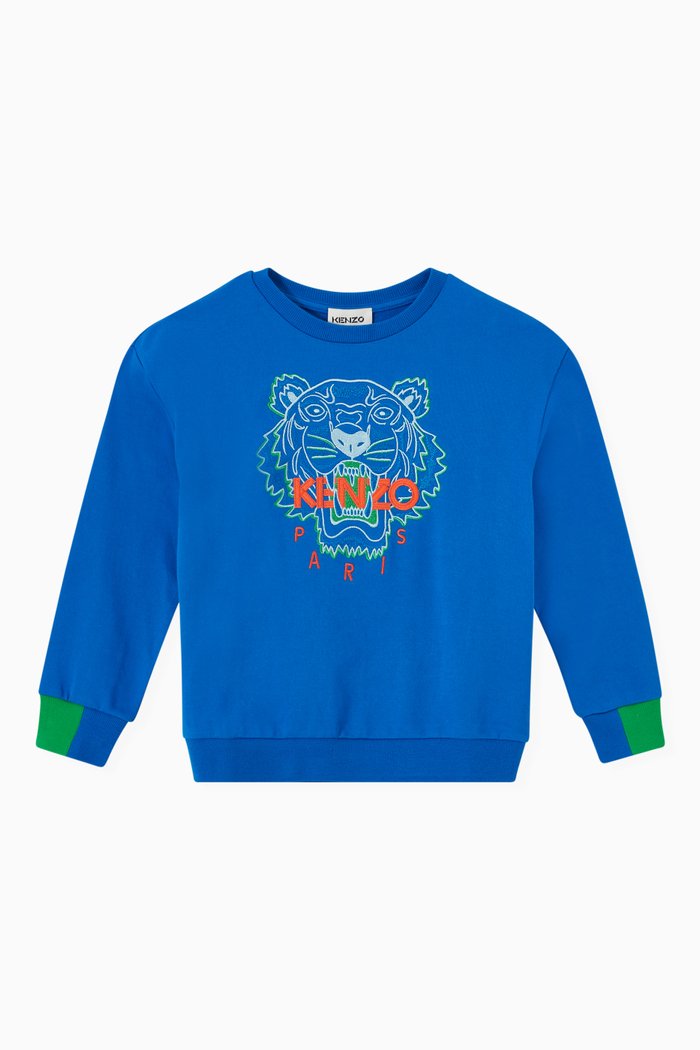 

Tiger Print Sweatshirt in Cotton, Blue