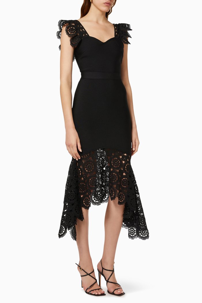 Yuna Lace Trim Dress, Black