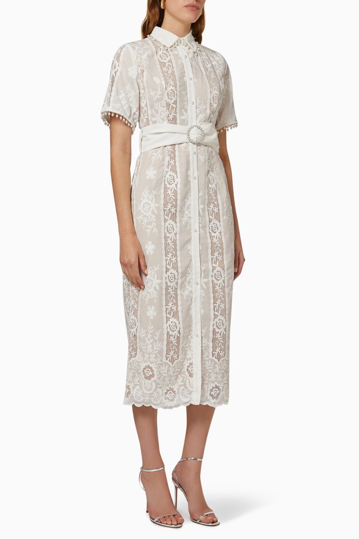 

Prudence Midi Dress in Lace, Neutral