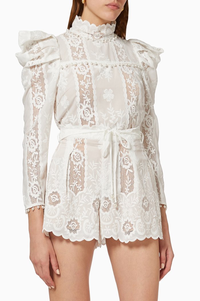 Jimena Top & Shorts Set in Lace, Neutral