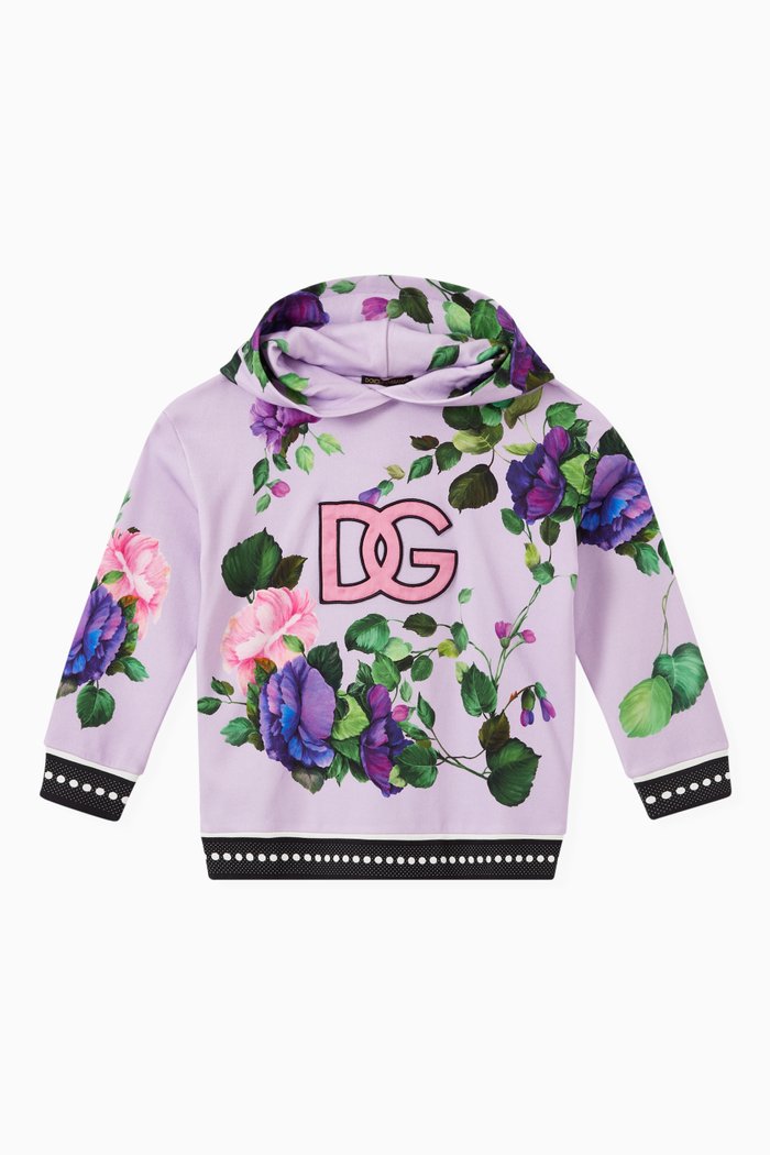 

Floral Logo Hoodie in Cotton, Purple