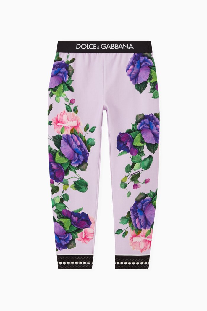 

Floral Leggings in Stretchy Cotton, Purple