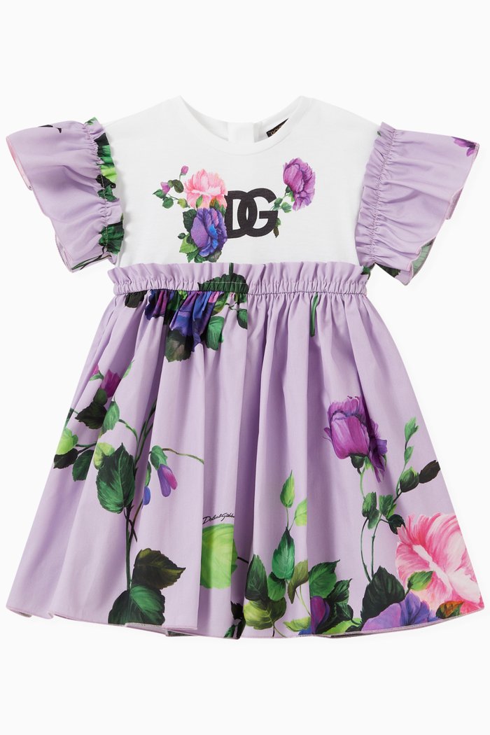 

Floral Logo Dress in Cotton, Purple