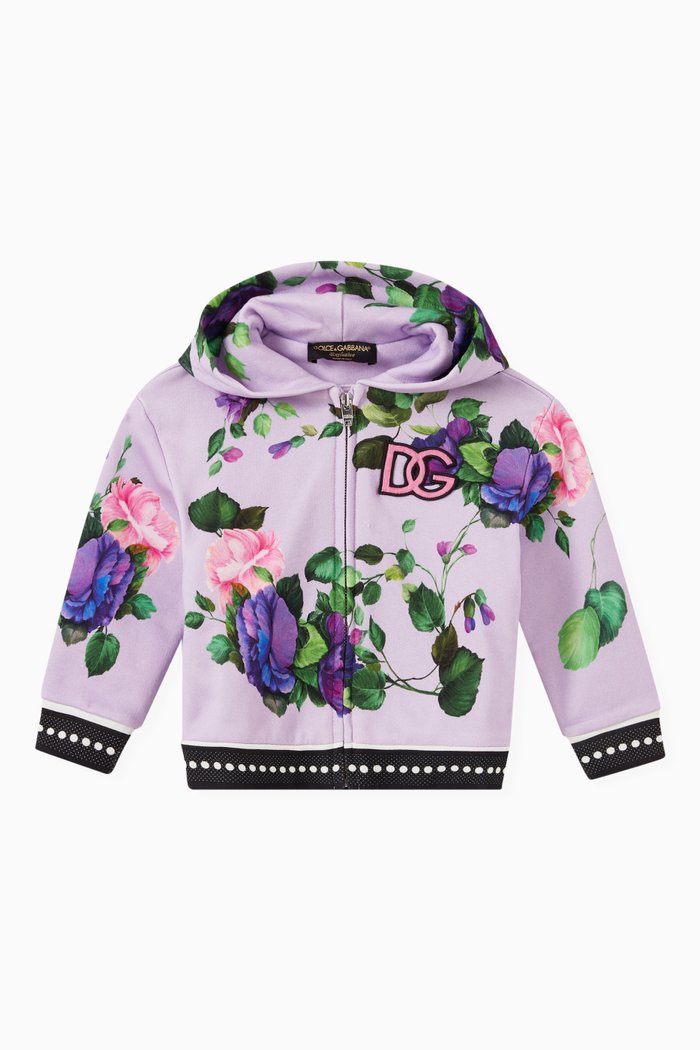

Floral Logo Hoodie in Cotton, Purple