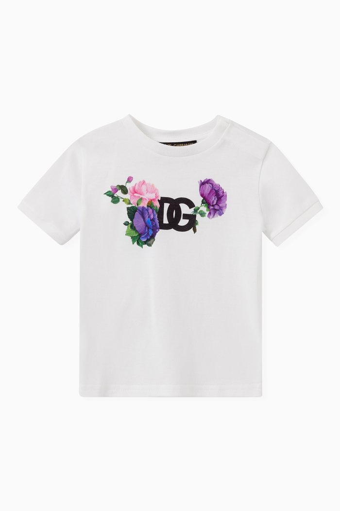 Floral Logo T-shirt in Cotton, White