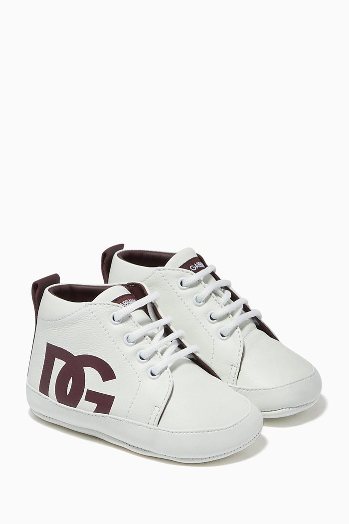 Logo High Cut Sneakers in Leather, Red