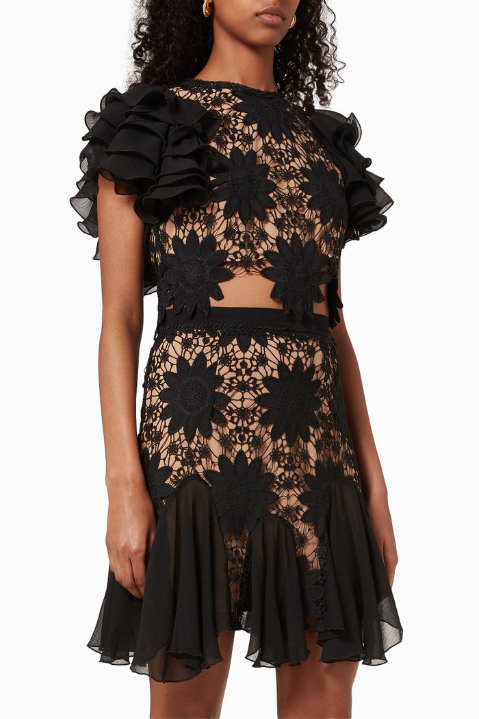 

Samena Lace Top & Skirt Set, Black