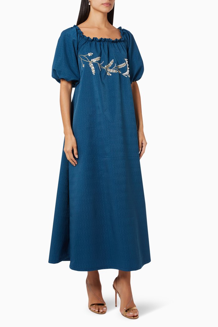 Embroidered Caftan, Blue