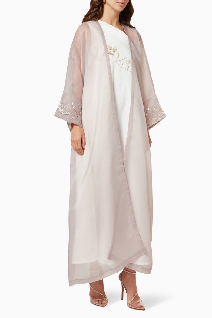 

Embroidered One-shoulder Kaftan in Crepe, White