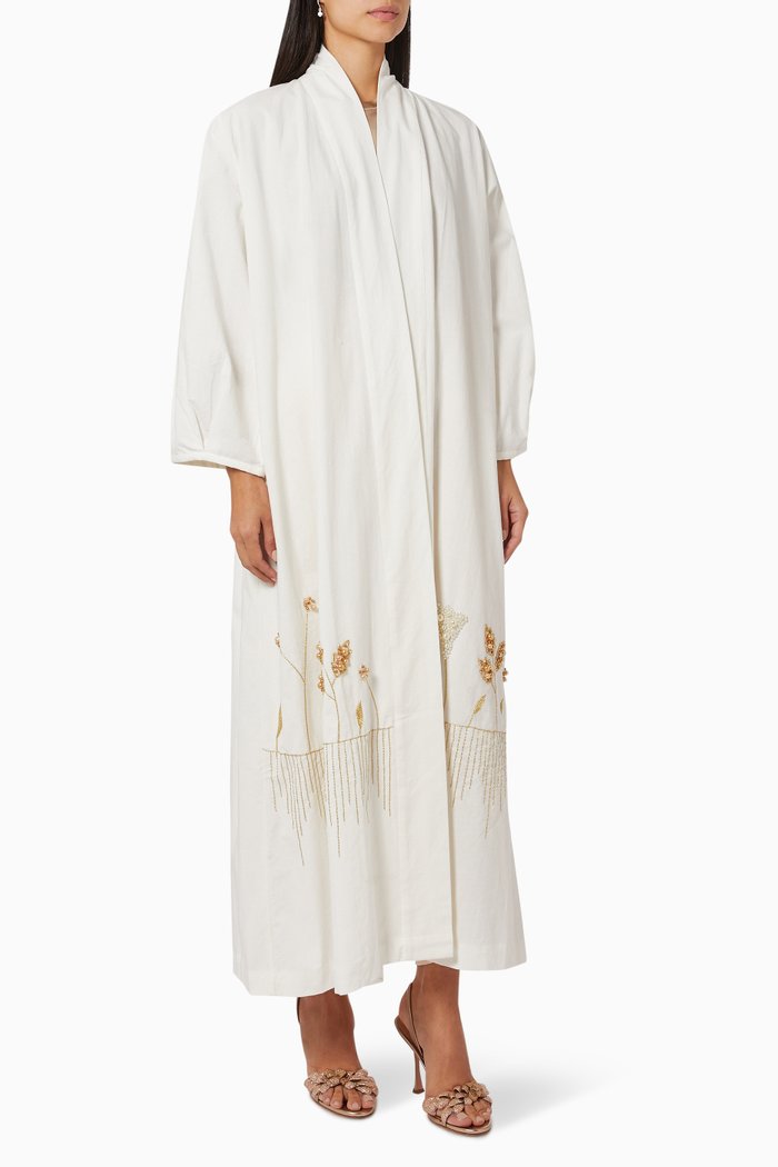 

Embroidered Abaya in Crepe, White