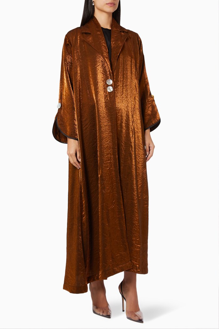 

Printed Abaya in Washed Silk, Brown