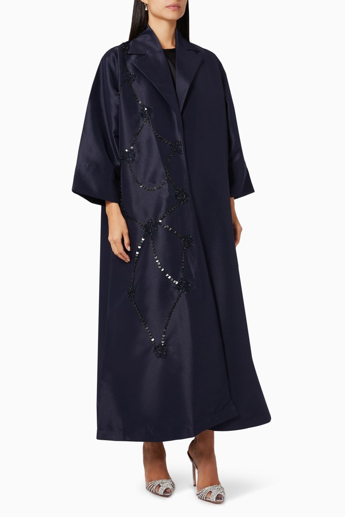 Embellished Abaya in Taffeta, Blue