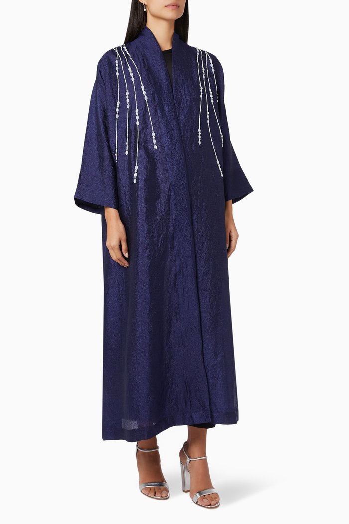 

Embellished Abaya in Washed Silk, Blue