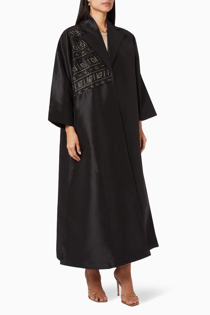 Embroidered Abaya in Taffeta, Black