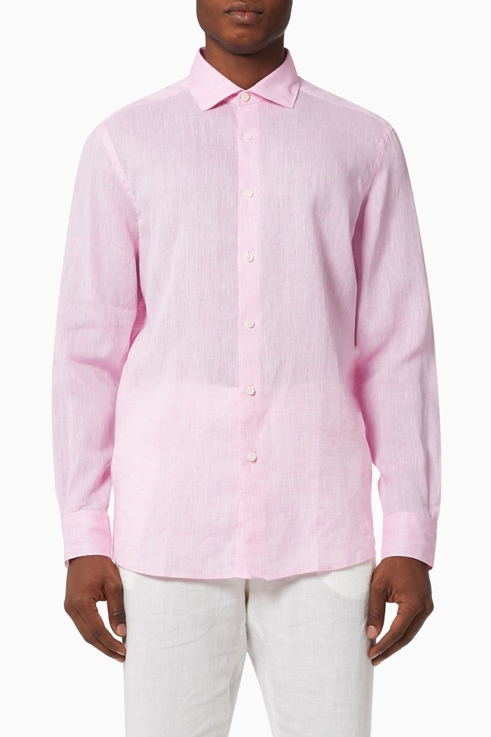 

Milano Dress Shirt in Linen, Pink