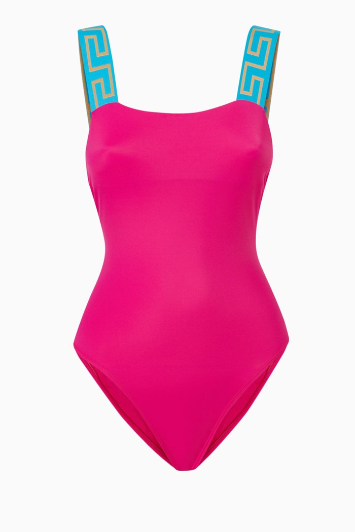 

Greca Border One-piece Swimsuit in Stretch Nylon, Pink