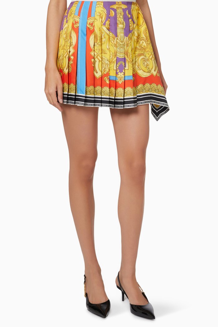 

Barocco Goddess Pleated Mini Skirt in Silk Twill, Multicolour