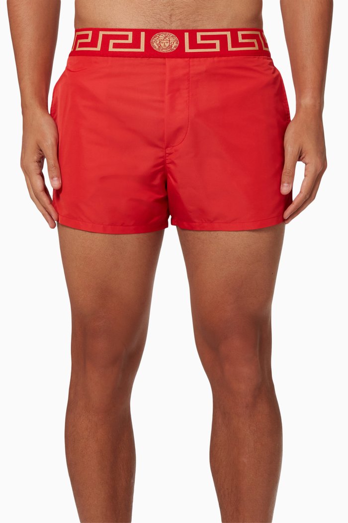 

Greca Border Swim Shorts in Technical Fabric, Red