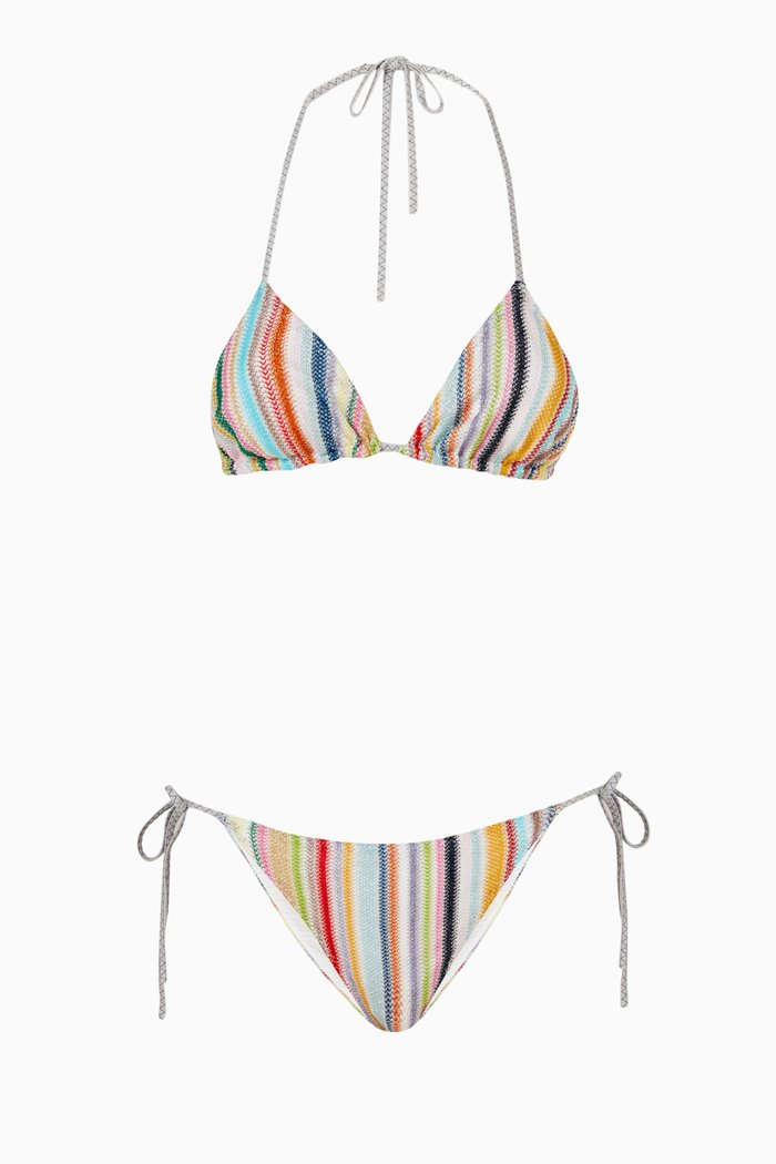 

Triangle Bikini Set in Micro Striped Net, Multicolour