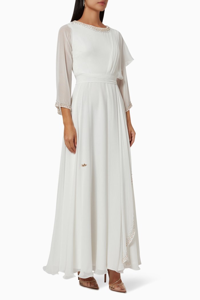 

Asymmetric Cape Dress, White