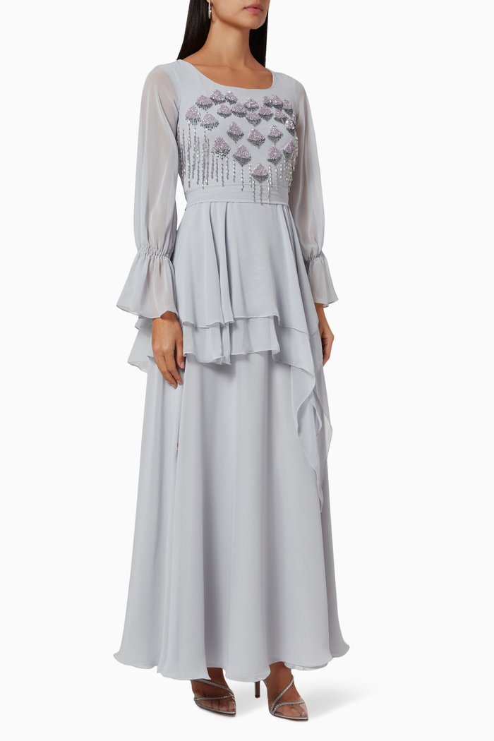 

Embroidered Tiered Dress, Blue