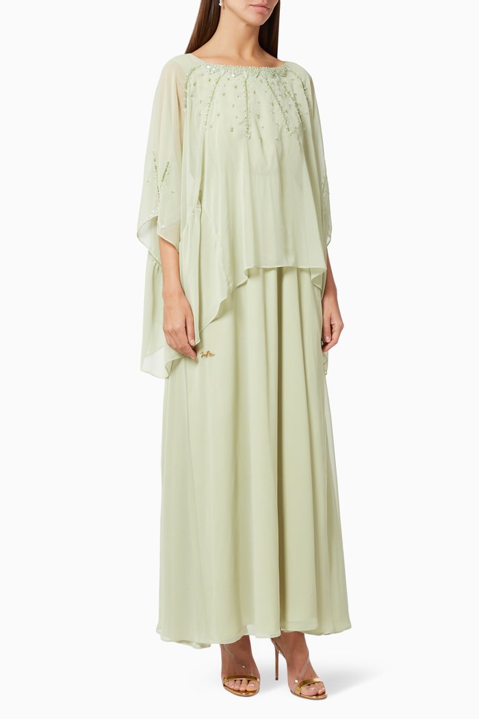 

Embroidered Tiered Dress, Green