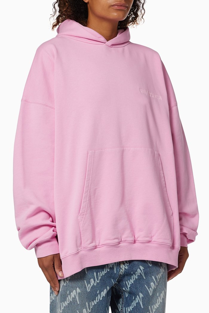 

Logo Large Fit Hoodie in Curly Cotton Fleece, Pink