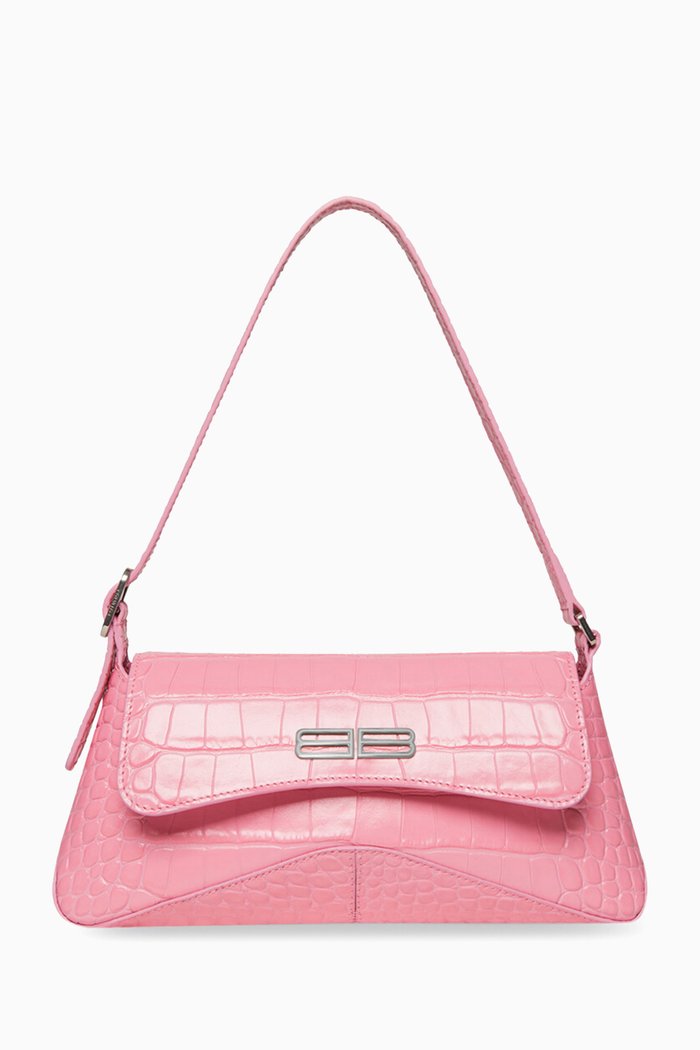 

XX Small Flap Bag in Shiny Crocodile Embossed Calfskin, Pink
