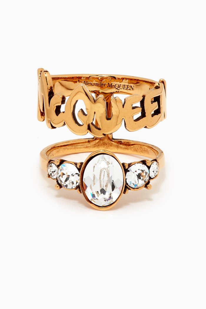 

McQueen Graffiti Cut-out Crystal Ring, Yellow
